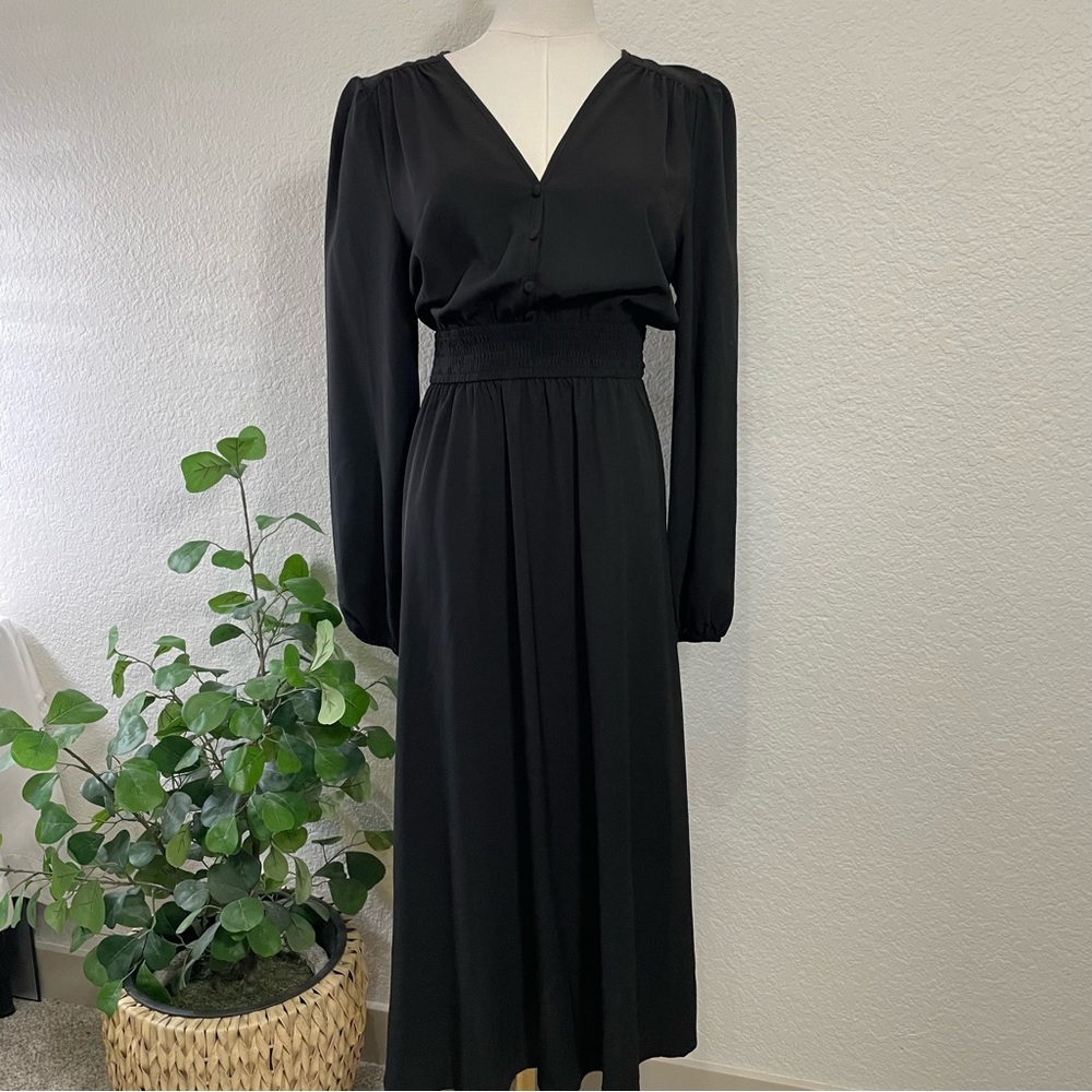 PrettyGarden Black Long Sleeve Smocked Waist Maxi Dress